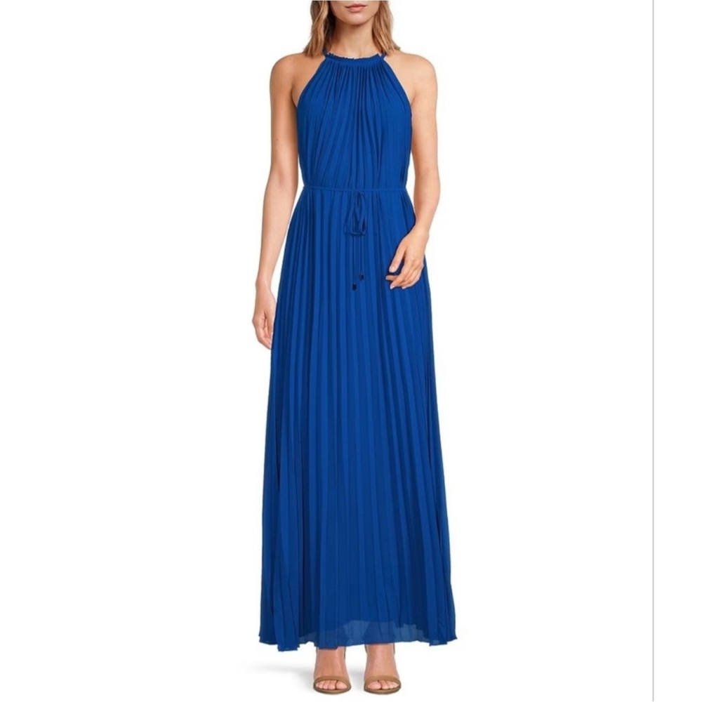 Ted Baker Blue Pleated Halter Maxi Dress